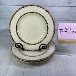 Vintage TAHITI By China Beige Speckle Stitching Rim Stoneware Dinner Plate Set 3
